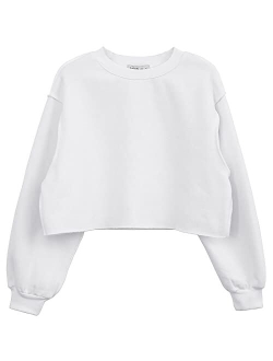 Amazhiyu Women Cropped Sweatshirt Long Sleeves Pullover Fleece Crop Tops