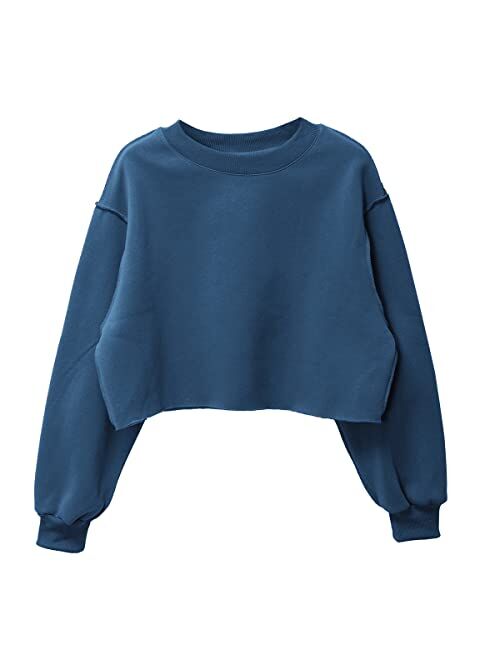 Amazhiyu Women Cropped Sweatshirt Long Sleeves Pullover Fleece Crop Tops