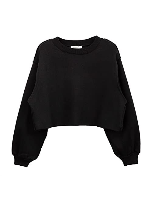 Amazhiyu Women Cropped Sweatshirt Long Sleeves Pullover Fleece Crop Tops