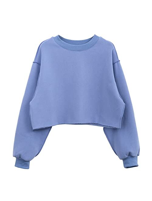 Amazhiyu Women Cropped Sweatshirt Long Sleeves Pullover Fleece Crop Tops