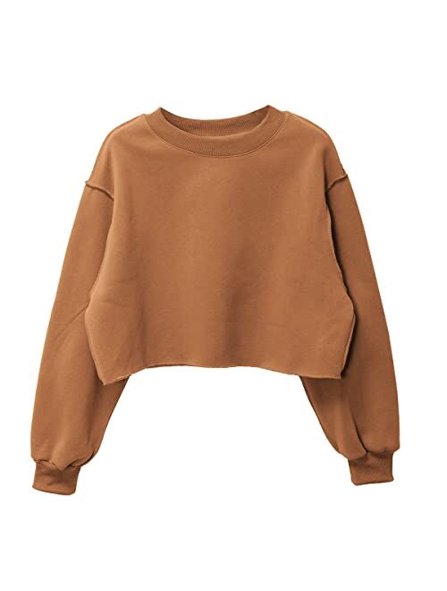 Amazhiyu Women Cropped Sweatshirt Long Sleeves Pullover Fleece Crop Tops