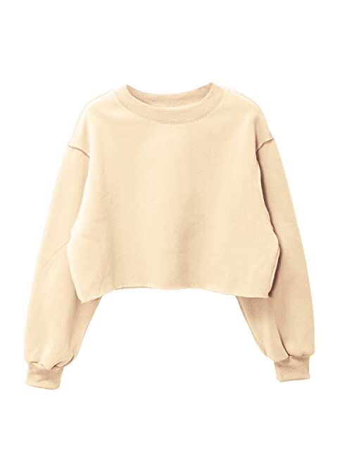 Amazhiyu Women Cropped Sweatshirt Long Sleeves Pullover Fleece Crop Tops