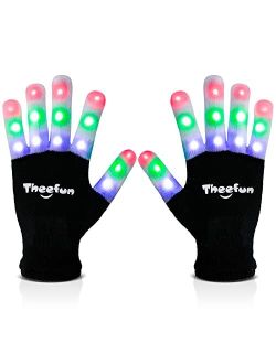 Theefun Led Gloves for Kids, 3 Color 6 Modes Led Flashlight Gloves for 5-8 Years Old Boys and Girls, Costume Toys for Christmas Halloween Birthday Party - 8pc Batteries I