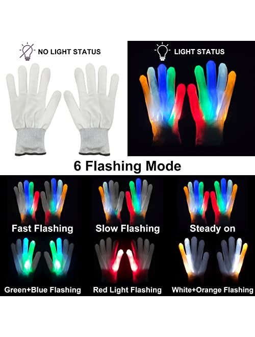 Camlinbo 3 Pairs Halloween LED Gloves for Kids Toys, 5 Colors 6 Modes Flashing Finger Light Up Gloves Halloween Party Supplies Birthday Holiday Halloween Gifts for Boys G