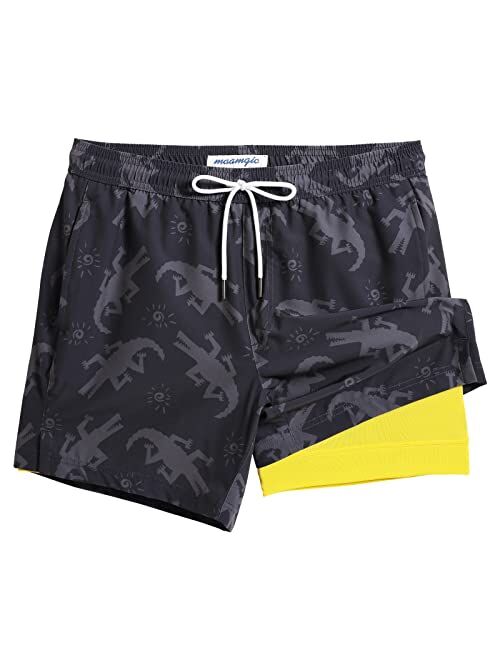 maamgic Mens 5 Inch Stretch Swimming Shorts Compression Liner Swim Trunks Swimwear Bathing Suits Beach Wear Swim Suits