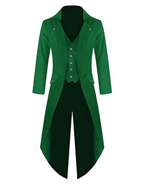 Makkrom Mens Steampunk Gothic Jacket Victorian Tailcoat Vintage Halloween Costume Tuxedo Coat Uniform