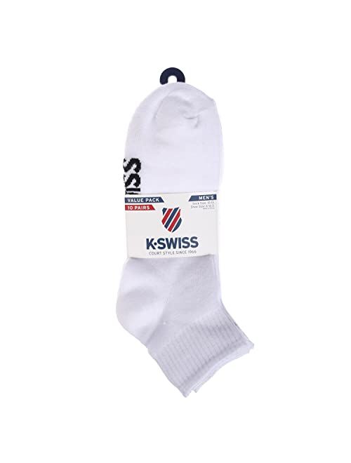 K-Swiss Men's 10 Pairs Flat Knit Breathable, Casual and Athletic, Running, Weekender Socks - Quarter Length Socks for Men