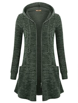 Miusey Womens Zip Up Long Hoodie Jacket Lightweight Tunic Sweatshirt Open Front Cardigan