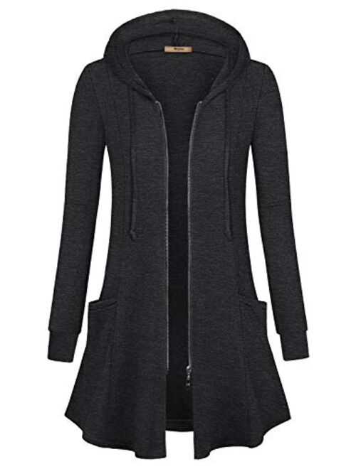 Miusey Womens Zip Up Long Hoodie Jacket Lightweight Tunic Sweatshirt Open Front Cardigan