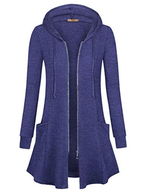 Miusey Womens Zip Up Long Hoodie Jacket Lightweight Tunic Sweatshirt Open Front Cardigan