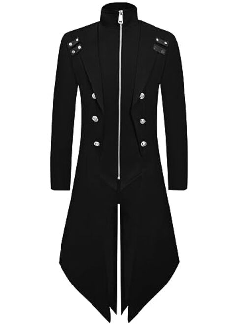 Makkrom Mens Steampunk Victorian Jacket Gothic Tailcoat Costume Vintage Halloween Tuxedo Viking Renaissance Pirate Coat