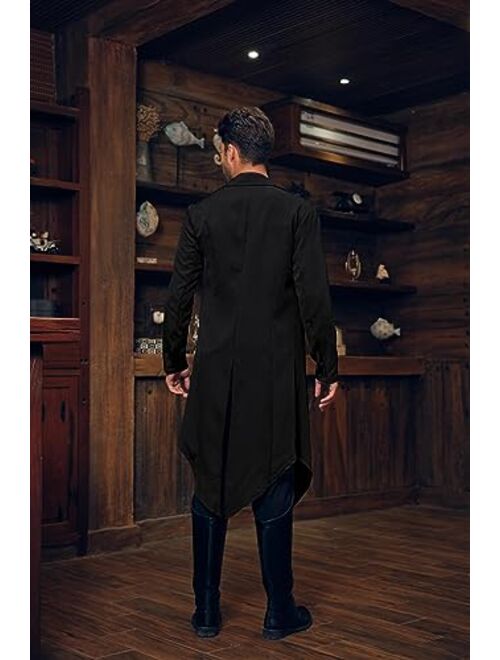 Makkrom Mens Steampunk Victorian Jacket Gothic Tailcoat Costume Vintage Halloween Tuxedo Viking Renaissance Pirate Coat