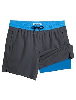 5inch Mens Swimming Trunks with Compression Liner 2-in-1 Swim Trunks Stretch Quick Dry Swim Shorts Zipper Pockets