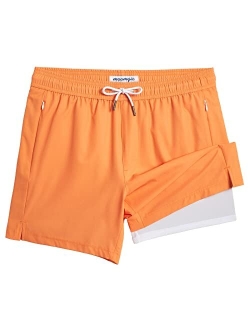 5inch Mens Swimming Trunks with Compression Liner 2-in-1 Swim Trunks Stretch Quick Dry Swim Shorts Zipper Pockets
