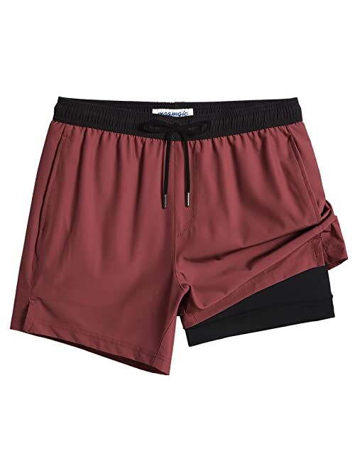 maamgic 5inch Mens Swimming Trunks with Compression Liner 2-in-1 Swim Trunks Stretch Quick Dry Swim Shorts Zipper Pockets