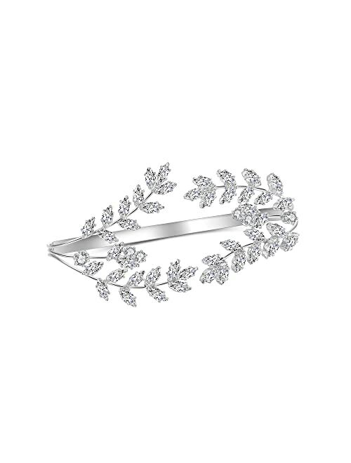 dnswez Unique Leaf Design Statement Ring Full CZ Multiple Finger Ring Silver Hand Palm Ring Bracelet Jewelry Gift for Women Adjustable Size