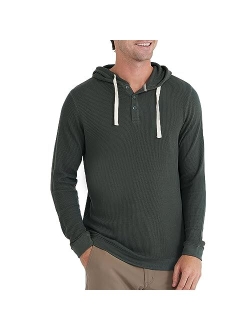 Free Fly Men's Bamboo Waffle Hoodie - Ultra Soft Thermal Knit Hooded Henley - Warm Long Sleeve Shirt for Men