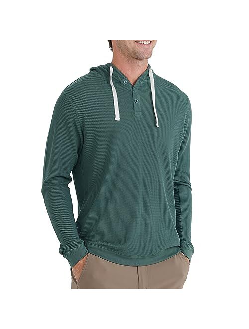 Free Fly Men's Bamboo Waffle Hoodie - Ultra Soft Thermal Knit Hooded Henley - Warm Long Sleeve Shirt for Men