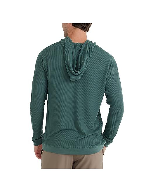 Free Fly Men's Bamboo Waffle Hoodie - Ultra Soft Thermal Knit Hooded Henley - Warm Long Sleeve Shirt for Men