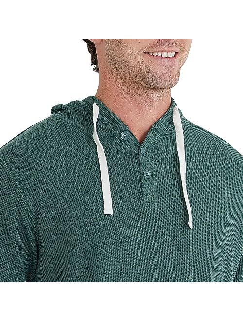 Free Fly Men's Bamboo Waffle Hoodie - Ultra Soft Thermal Knit Hooded Henley - Warm Long Sleeve Shirt for Men