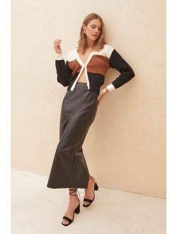 Bold Allure Black Vegan Leather High-Rise Midi Skirt