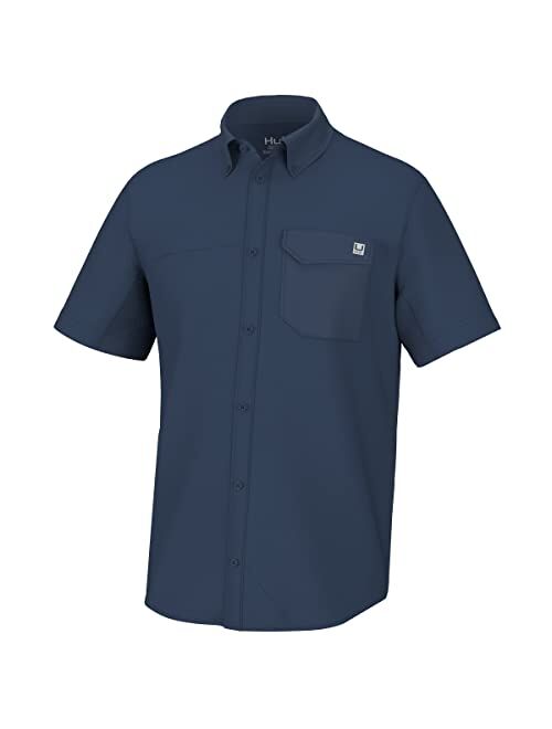 HUK Men's Tide Point Solid Short Sleeve Shirt, Button