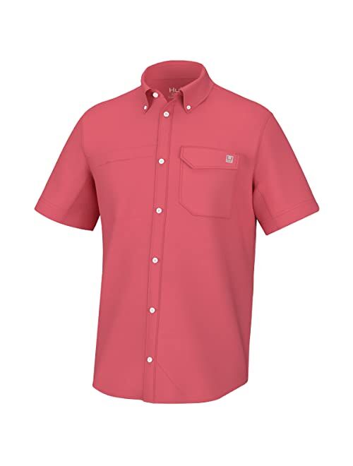 HUK Men's Tide Point Solid Short Sleeve Shirt, Button