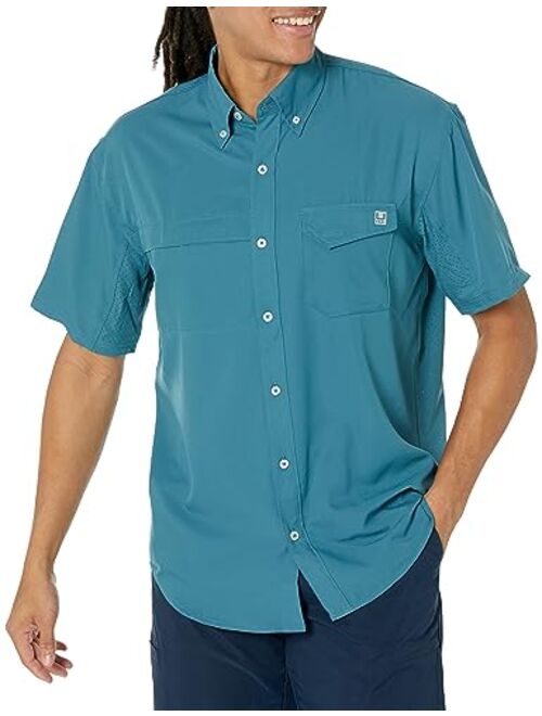 HUK Men's Tide Point Solid Short Sleeve Shirt, Button