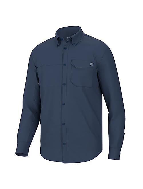 HUK Men's Tide Point Solid Long Sleeve Shirt, Button