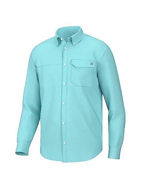 HUK Men's Tide Point Solid Long Sleeve Shirt, Button