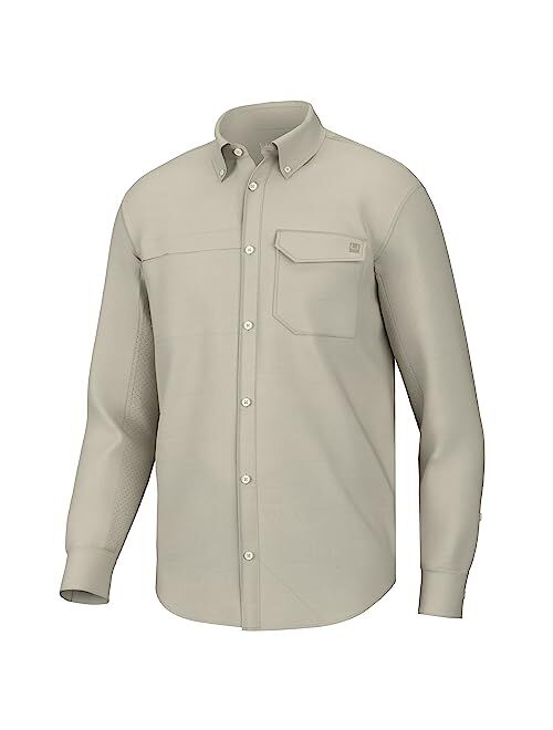 HUK Men's Tide Point Solid Long Sleeve Shirt, Button