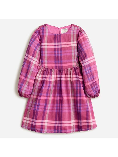 J.Crew Girls' puff-sleeve dress in plaid