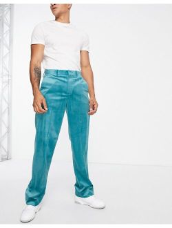 wide leg velvet pants in blue