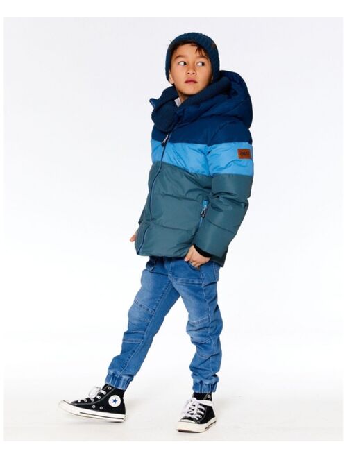 Deux par Deux Boy Puffy Jacket Green And Teal Color Block - Toddler|Child