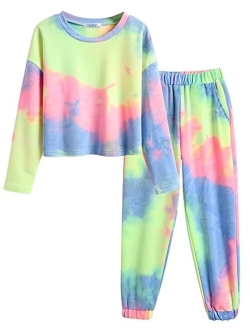 Girls Tie Dye Outfits Sweatsuits Set Cute Pullover Hoodies Sweatshirts Jogger Sweatpants Outfit