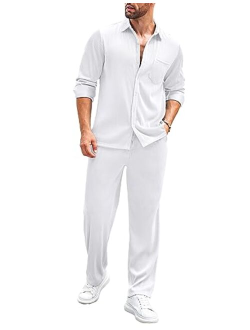 COOFANDY Men's 2 Piece Outfits Casual Long Sleeve Button Down Shirt and Pants Sets Loungewear Streetwear Walking Suits