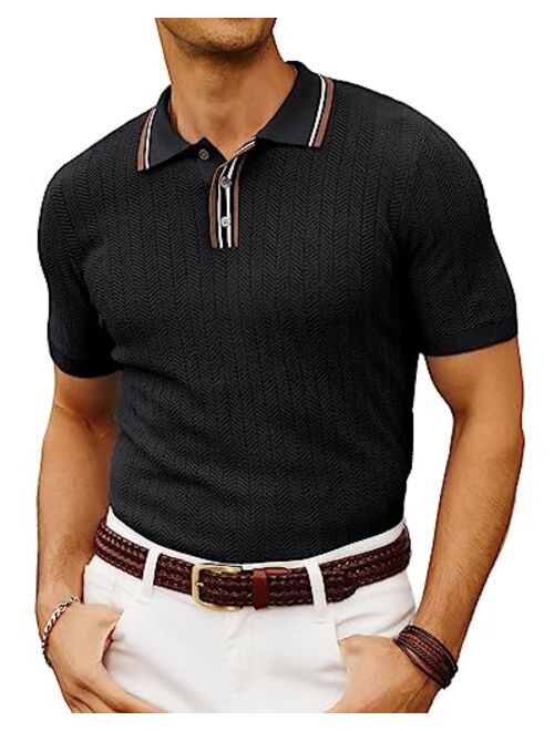 PJ PAUL JONES Mens Knitted Polo Shirts Short Sleeve Textured Pullover Golf Polo T Shirts