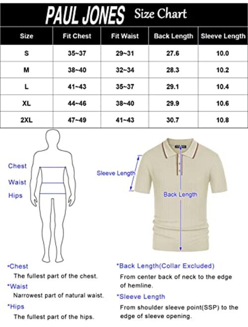 PJ PAUL JONES Mens Knitted Polo Shirts Short Sleeve Textured Pullover Golf Polo T Shirts