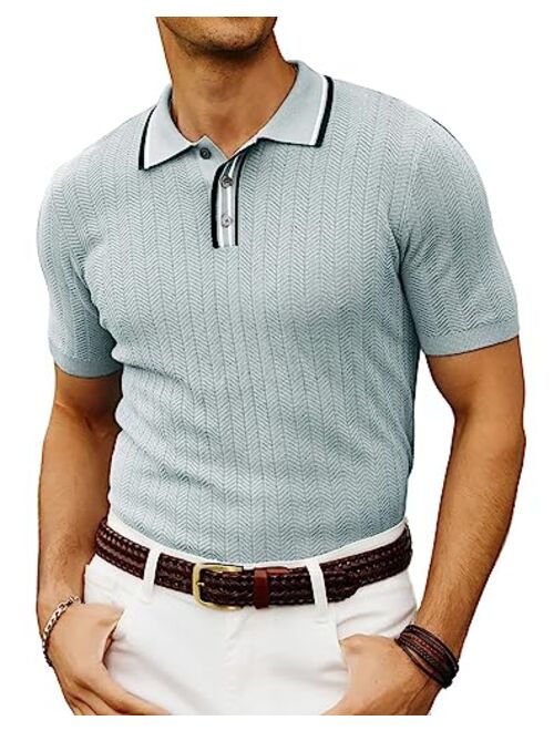 PJ PAUL JONES Mens Knitted Polo Shirts Short Sleeve Textured Pullover Golf Polo T Shirts