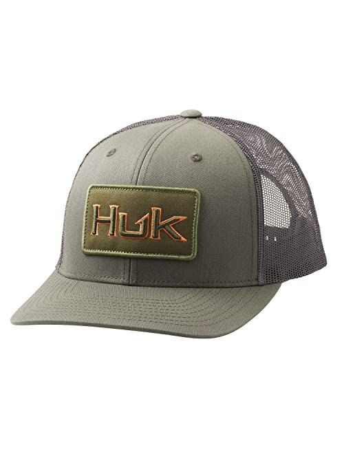 HUK mens Mesh Trucker Snapback Hat | Anti-Glare Fishing Hat, Bold Patch - Moss