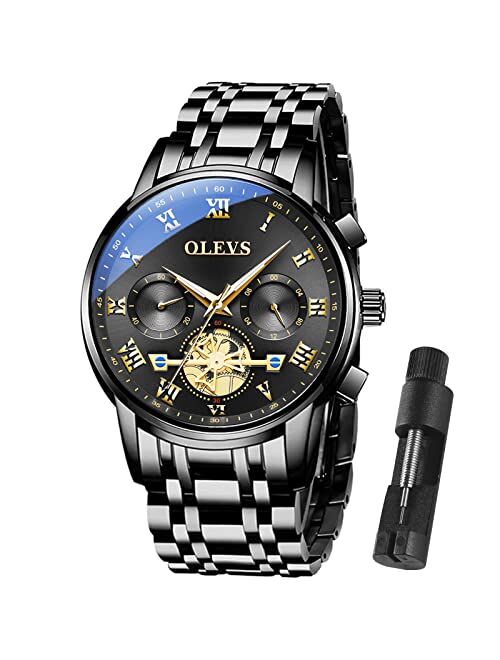 OLEVS Men Multifunction Watch, Multi Dial Waterproof Luminous Chronograph Men's Watch with Date Gift for Men,Stainless Steel Watches for Men,Classic Men Wrist Watch