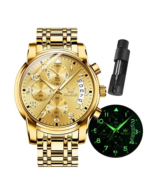 OLEVS Men Multifunction Watch, Multi Dial Waterproof Luminous Chronograph Men's Watch with Date Gift for Men,Stainless Steel Watches for Men,Classic Men Wrist Watch