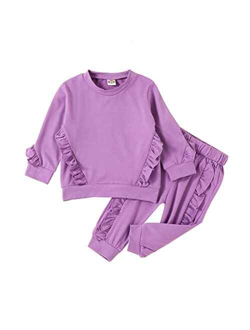 Rsrzrcj Kids Toddler Baby Girl Fall Winter Clothes Waffle Knit Long Sleeve Pullover Sweatshirt Top and Pants 2PCS Outfits Set