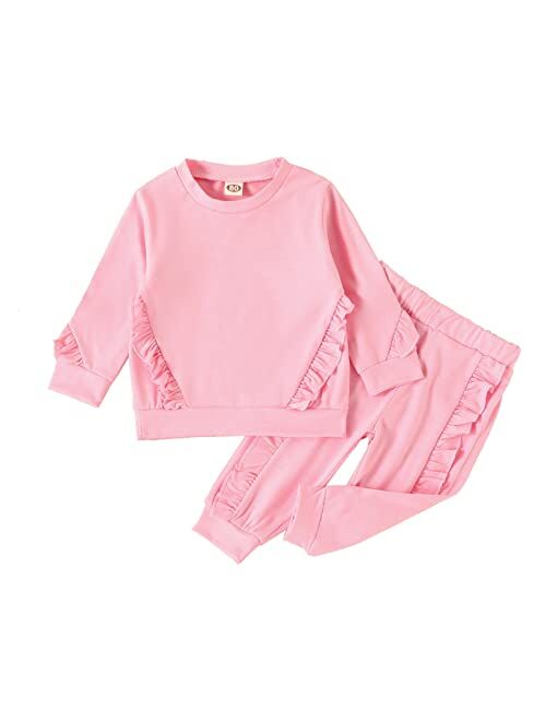 Rsrzrcj Kids Toddler Baby Girl Fall Winter Clothes Waffle Knit Long Sleeve Pullover Sweatshirt Top and Pants 2PCS Outfits Set