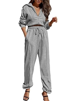 Women's 2 Piece Tracksuit Outfits Long Sleeve Zip Up Sweatshirt Drawstring Sweatpants Lounge Set