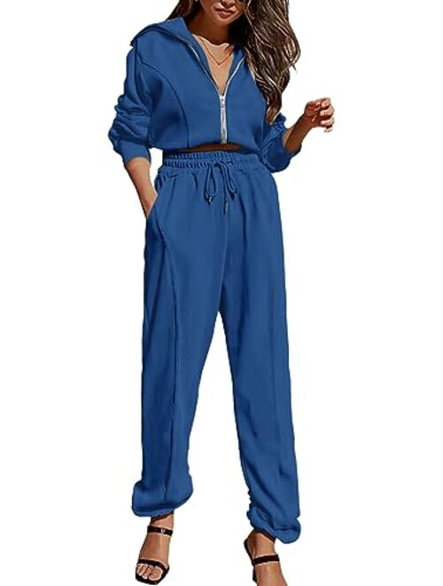 PRETTYGARDEN Women's 2 Piece Tracksuit Outfits Long Sleeve Zip Up Sweatshirt Drawstring Sweatpants Lounge Set