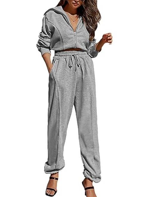 PRETTYGARDEN Women's 2 Piece Tracksuit Outfits Long Sleeve Zip Up Sweatshirt Drawstring Sweatpants Lounge Set