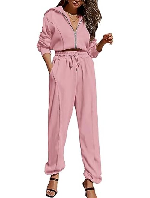 PRETTYGARDEN Women's 2 Piece Tracksuit Outfits Long Sleeve Zip Up Sweatshirt Drawstring Sweatpants Lounge Set