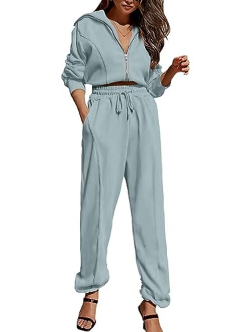 PRETTYGARDEN Women's 2 Piece Tracksuit Outfits Long Sleeve Zip Up Sweatshirt Drawstring Sweatpants Lounge Set