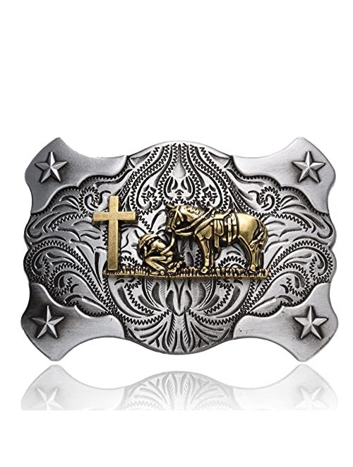 BBOTEN Western Cowboy Belt Buckle for Men Women, Celtic Cross Religious Horse Horseshoe Belt Buckles